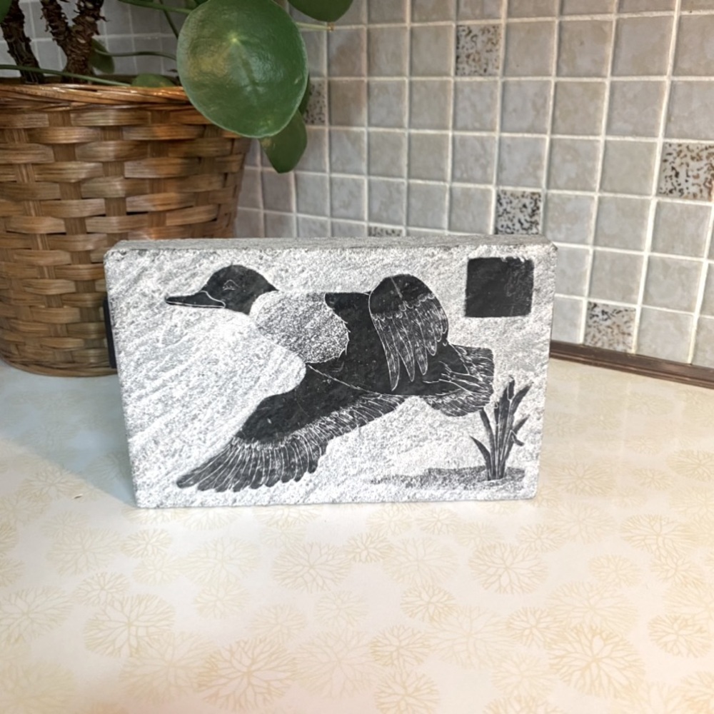 Vintage Soap Stone art carving etching of a loon bird hand made in Canada Siku
